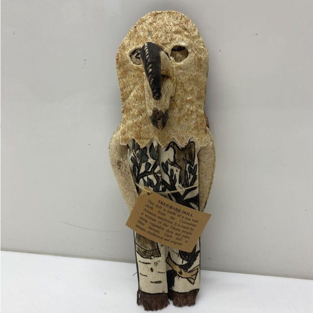 Vintage Tikuna Tree Bark Cloth Doll Colombian Amazon Folk Art Imports Chibcha